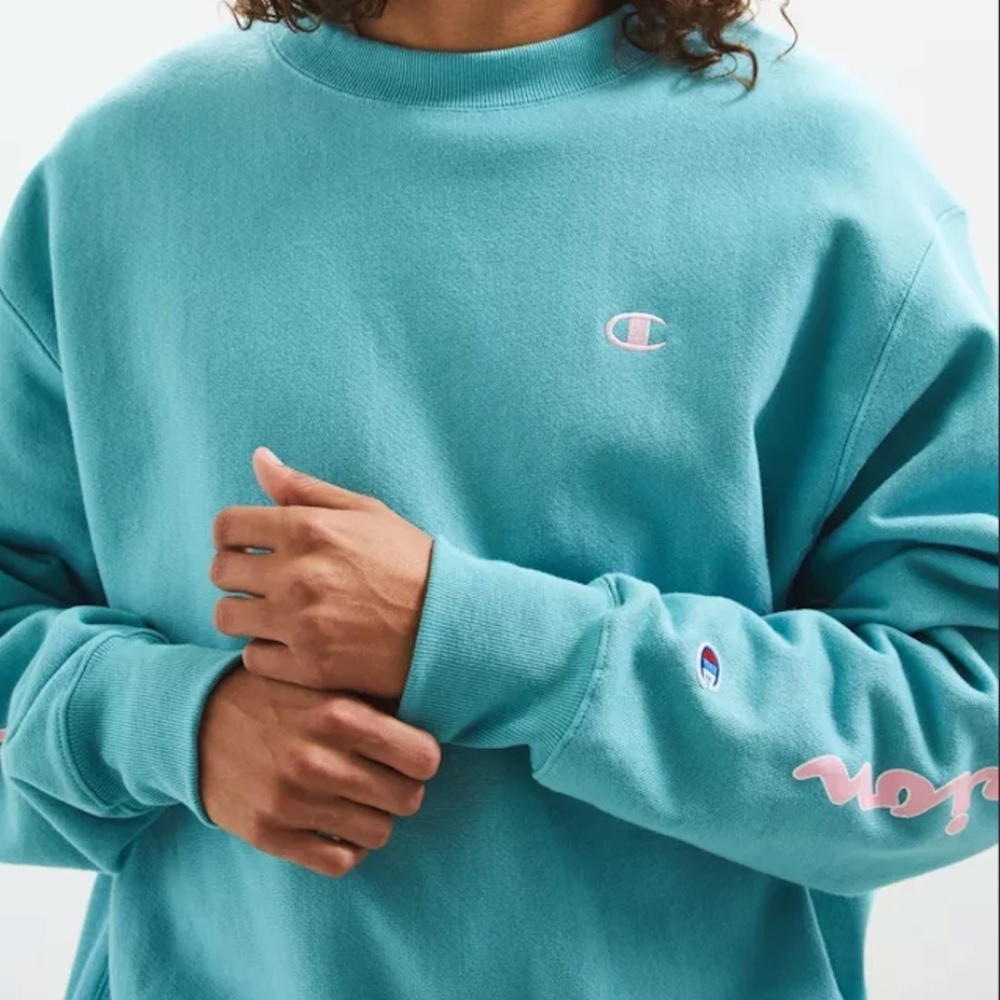 Champion Aqua Sweatshirt with Pink Accents